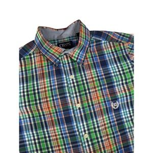 Chaps Ralph Lauren Plaid Short Sleeve Button Down Shirt Men's Medium‎ Blue Green